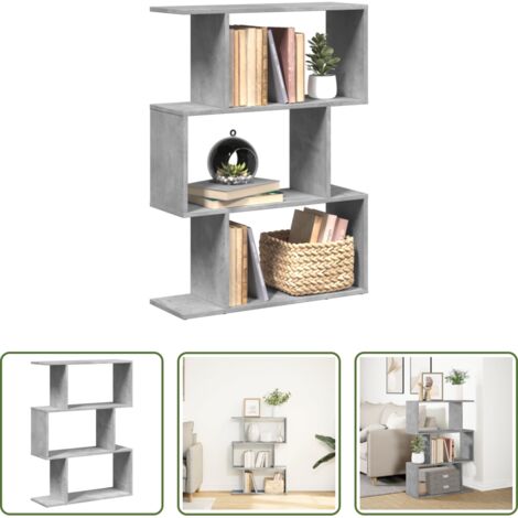 Estantería de madera -  Librería divisora 3 niveles madera gris hormigón 70x24x97 cm
