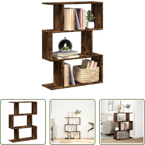 Estantería de madera -  Librería divisora 3 niveles madera roble ahumado 70x24x97 cm