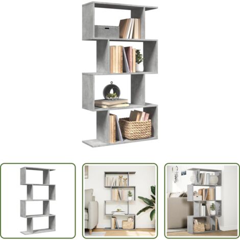 Estantería de madera -  Librería divisora 4 niveles madera gris hormigón 70x24x129 cm