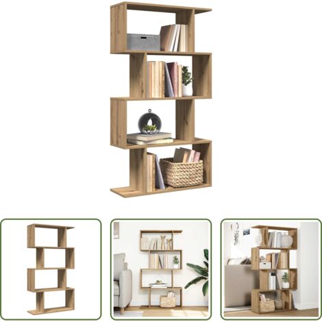 Estantería de madera -  Librería divisora 4 niveles madera roble artisan 70x24x129 cm