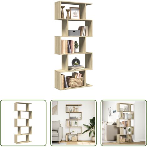 Estantería de madera -  Librería divisora 5 niveles madera roble Sonoma 70x24x161 cm
