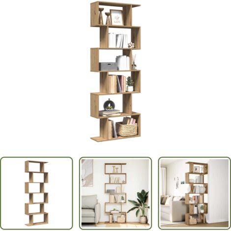Estantería de madera -  Librería divisora 6 niveles madera roble artisan 70x24x193 cm