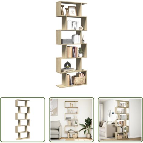 Estantería de madera -  Librería divisora 6 niveles madera roble Sonoma 70x24x193 cm