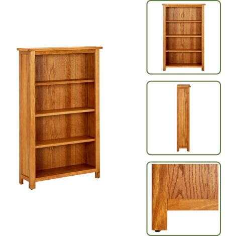 Estantería de madera maciza - vidaXL Estantería de 4 niveles de madera maciza de roble 70x22x110 cm - Estantería decorativa