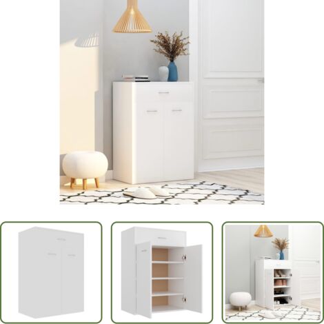 Estantería de madera -  Mueble zapatero de madera contrachapada blanco 60x35x84 cm