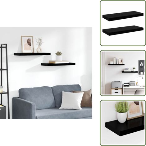 Estantería de madera nido de abeja - vidaXL Estante flotante de pared 2 uds MDF negro brillo 60x23,5x3,8 cm - Estantería de metal
