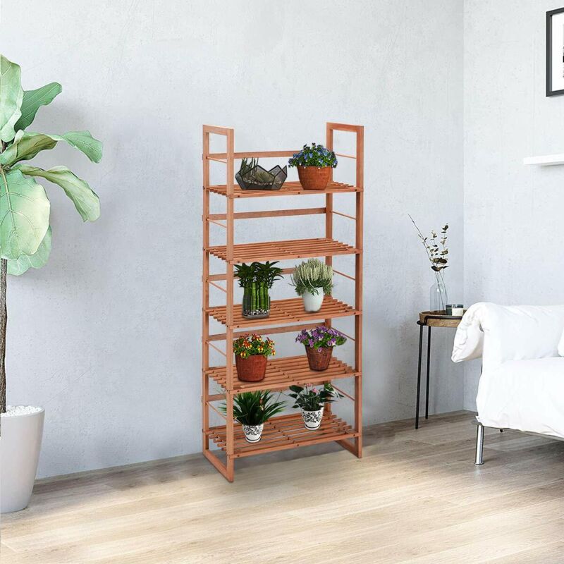 COSTWAY Estanter/ía Escalera Esquinera Madera Estante de Pie para Hogar Sal/ón Dormitorio Balc/ón Ba/ño Plantas Almacenamiento 3 Niveles
