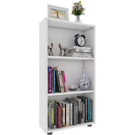 Estantería de madera VCM de pie  Estantería de ahorro de espacio  Dimensiones aprox. AL. 108 x AN. 56 x T. 20 cm  Almacenamiento elegante  Estante – Bulas 3 compartimentos (blanco)