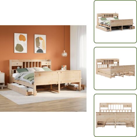 Estantería de madera - vidaXL Cama con estantería sin colchón madera maciza de pino 180x200cm - Cama de pino