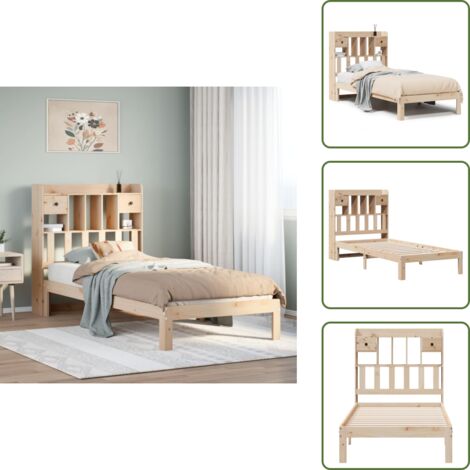 Estantería de madera - vidaXL Cama con estantería sin colchón madera maciza de pino 90x200 cm - Cama de pino