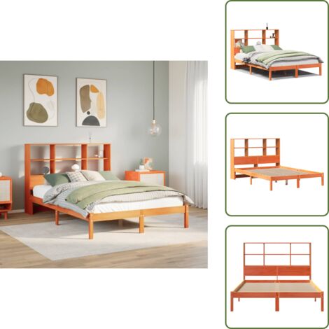 Estantería de madera - vidaXL Cama con estantería sin colchón madera maciza marrón 150x200 cm - Cama de pino