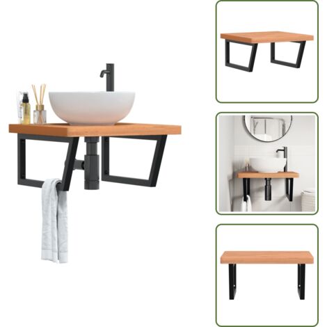 Estantería de madera - vidaXL Estante de lavabo de pared de acero y madera maciza de haya - Estantería de acero