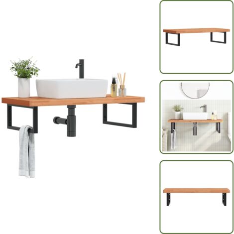 Estantería de madera - vidaXL Estante de lavabo de pared de acero y madera maciza de haya - Estantería de baño de acero y madera