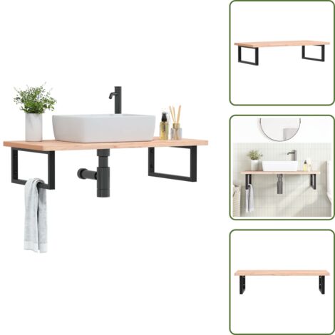 Estantería de madera - vidaXL Estante de lavabo de pared de acero y madera maciza de haya - Estantería de baño flotante