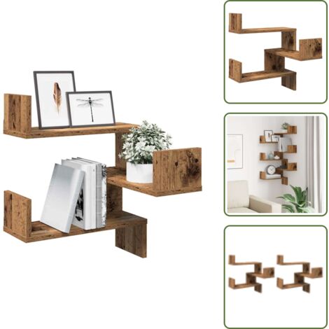 Estantería de madera - vidaXL Estanterías pared esquina 2 uds madera envejecida 40x40x49,5 cm - Estantería multifuncional