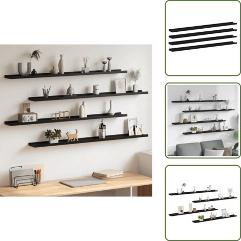 Estantería de madera - vidaXL Estantes de pared 4 unidades negro 115x9x3 cm - Estantería negra