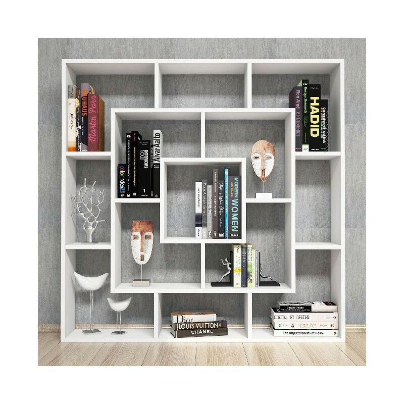 

Estanteria de marco - con estantes, repisas - Pared, Oficina, Salon - Madera blanca, 125 x 22 x 125 cm