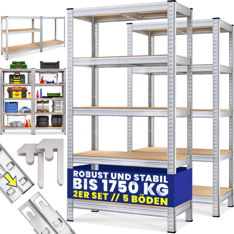 

Deuba Estanteria metalica para cargas pesadas Repisa de taller estantes de MDF Individual o en set de 2 2x 5 estantes - 180x90x40cm