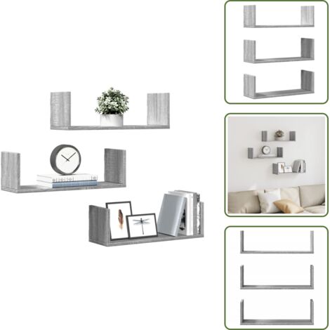 Estantería de pared 3 unidades - vidaXL Estante de pared 3 uds madera ingeniería gris Sonoma 58x18x18cm - Estantería de pared Sonoma