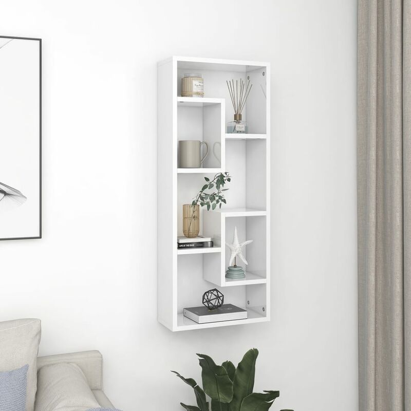 

Estantería de pared aglomerado blanco brillante 36x16x90 cm