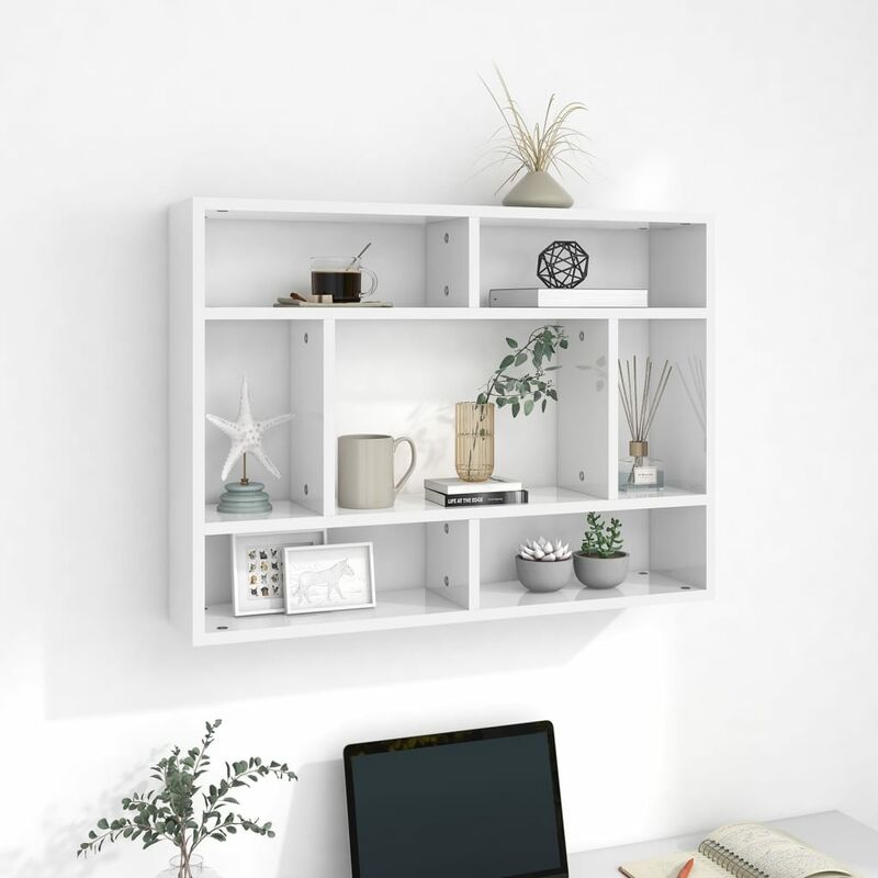 

Estantería de pared aglomerado blanco brillante 75x16x55 cm