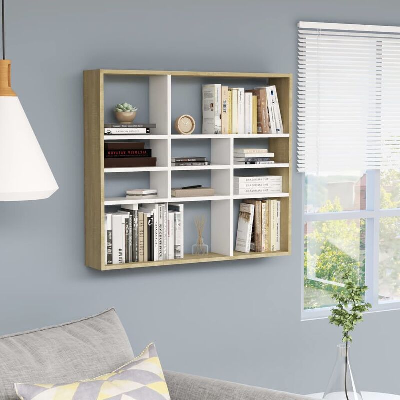 

Estantería de pared aglomerado blanco y roble Sonoma 90x16x78cm