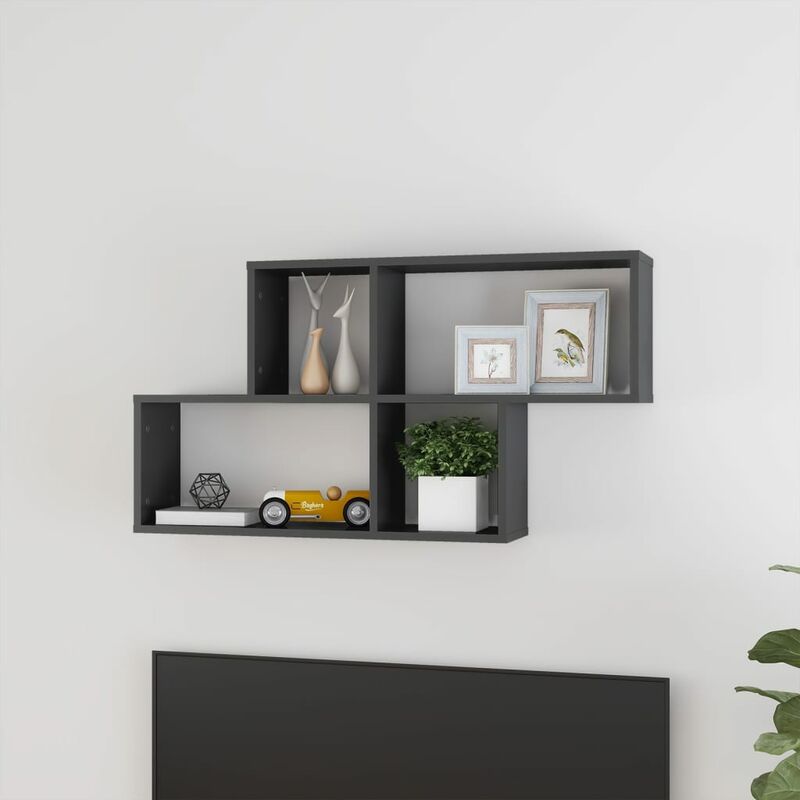 

Estantería de pared aglomerado gris brillante 100x18x53 cm