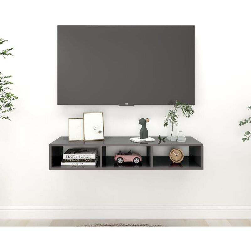 

Estantería de pared aglomerado gris brillante 102x30x17 cm
