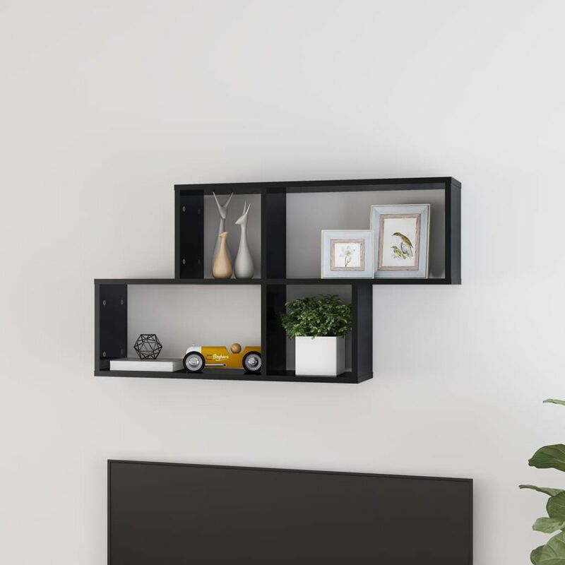

Estanteria de pared aglomerado negro brillante 100x18x53 cm