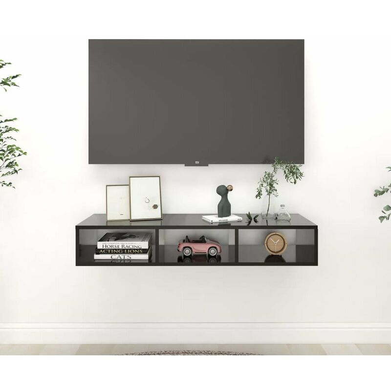 

Estanteria de pared aglomerado negro brillante 102x30x17 cm