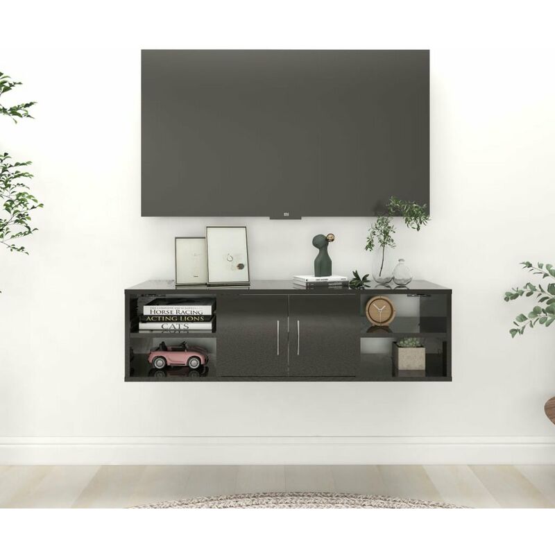 

Estanteria de pared aglomerado negro brillante 102x30x29 cm