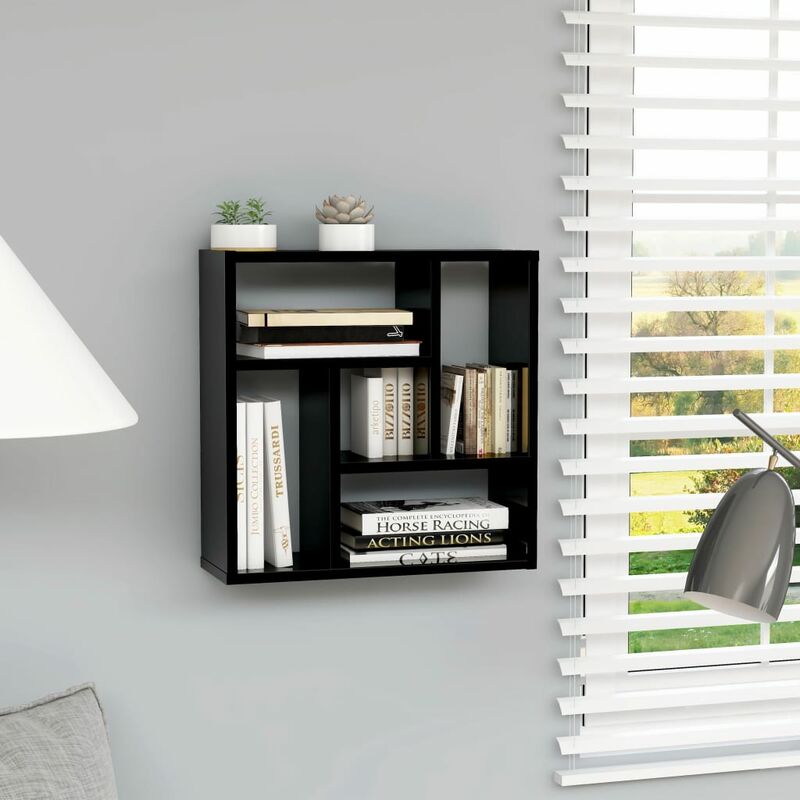 

Estantería de pared aglomerado negro brillante 45,1x16x45,1 cm