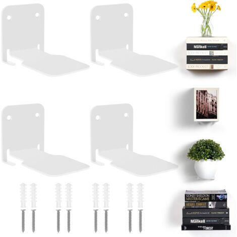 Estantería de pared blanca [Juego de 4] - Estantería flotante resistente para el hogar, la oficina, el dormitorio y la sala de estar - Estantería invisible para libros y decoración con accesorios de m