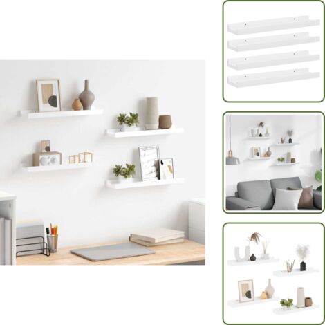 Estantería de pared blanca - vidaXL Estantes de pared 4 unidades blanco brillo 40x9x3 cm - Estantería de pared con brillo