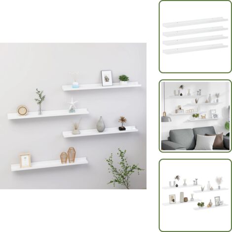 Estantería de pared blanca - vidaXL Estantes de pared 4 unidades blanco brillo 80x9x3 cm - Estantería de pared con brillo