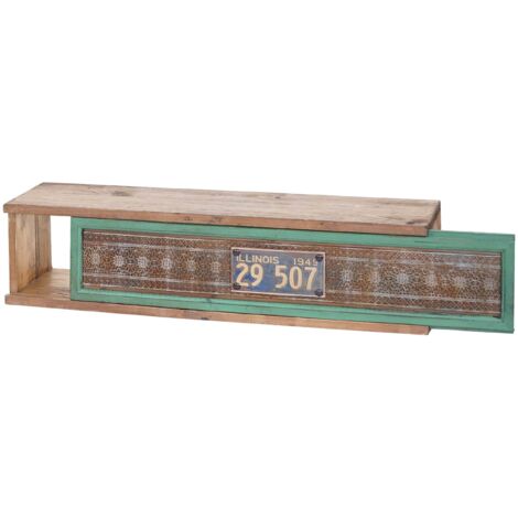 Estantería de pared colgante de madera de pino macizo en estilo patchwork vintage 65 x 16 x 13 cm 040006787
