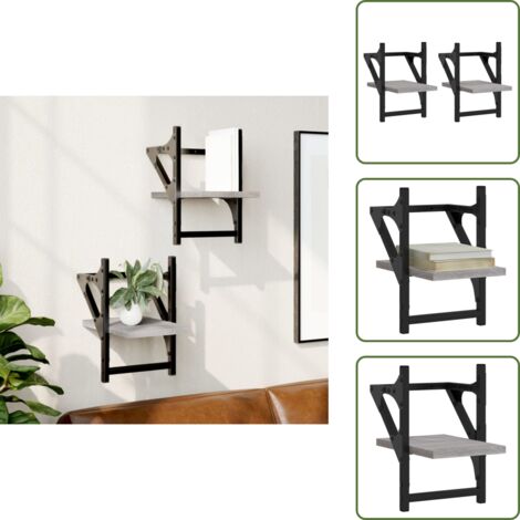 Estantería de pared con barra - vidaXL Estantes de pared con barras 2 uds gris Sonoma 20x25x30 cm - Estantería de pared para casa