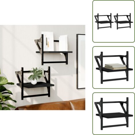 Estantería de pared con barra - vidaXL Estantes de pared con barras 2 unidades negro 30x25x30 cm - Estantería de pared con balda