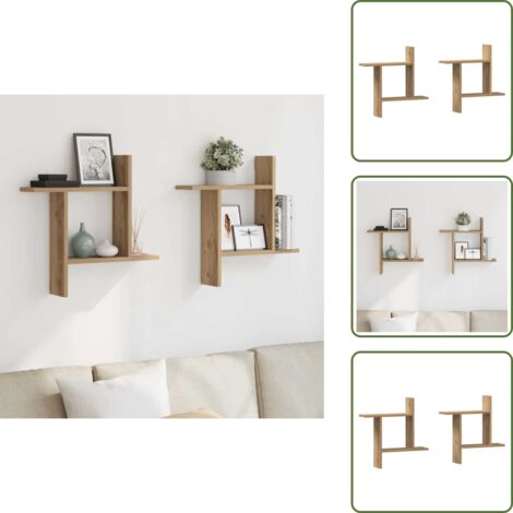 Estantería de pared con madera - vidaXL Estantes pared 2 uds madera ingeniería artisian 50x12x50 cm - Estantería de pared para casa