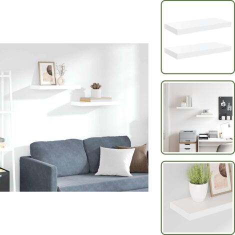 Estantería de pared con sistema de montaje invisible - vidaXL Estante flotante de pared 2 uds MDF blanco brillo 50x23x3,8 cm -