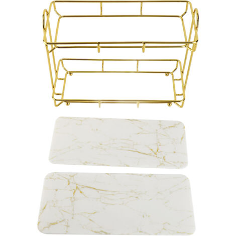 Estantería de pared de 2 niveles en dorado y blanco para el baño – Estante decorativo antideslizante – Construcción ergonómica de hierro y PP