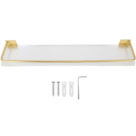 Estantería de pared de 50 cm de ancho, fabricada en aluminio color oro, para baños. Almacenamiento de pared versátil para cocina, dormitorio y sala de estar, con fijación adhesiva y mediante tornillos