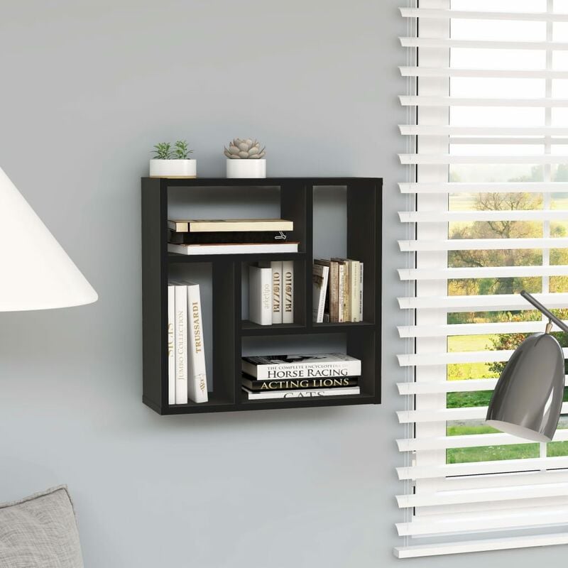 

Estantería de pared de aglomerado negro 45,1x16x45,1 cm