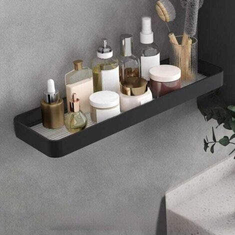 Estantería de pared de aluminio negro con toallero – Almacenamiento práctico y diseño moderno 5011,53 cm