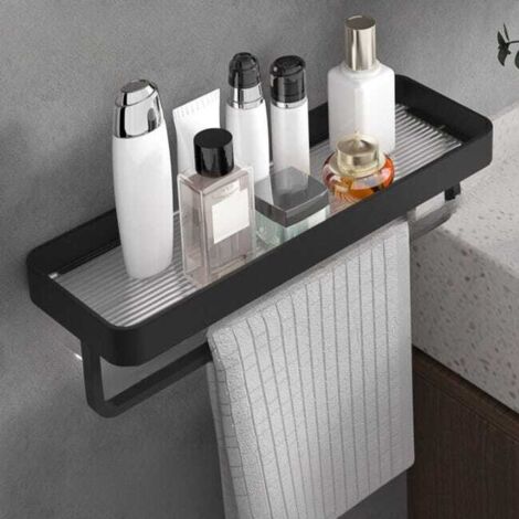 Estantería de pared de aluminio negro con toallero – Almacenamiento práctico y diseño moderno 5011,53 cm