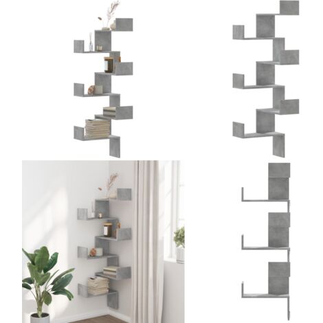 Estantería de pared de esquina madera gris hormigón 45x45x147cm - Estantería de esquina - Estantería de madera