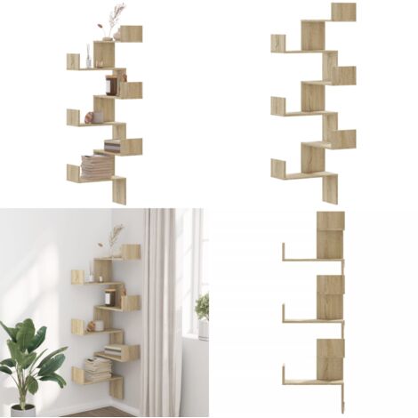 Estantería de pared de esquina madera roble Sonoma 45x45x147 cm - Estantería de esquina - Estantería de madera