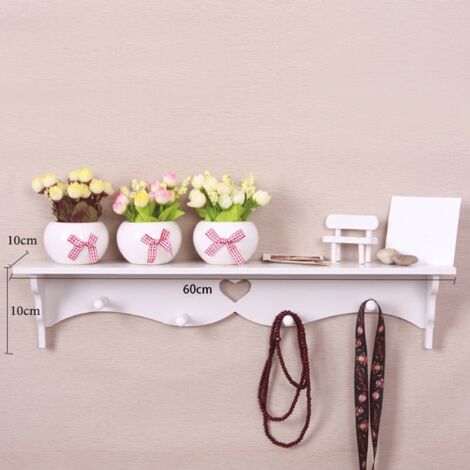 Estantería de pared de PVC con ganchos para abrigos – diseño de corazón, blanca, 60 x 10 x 12 cm, máx. 2,5 kg, material WPC ecológico.
