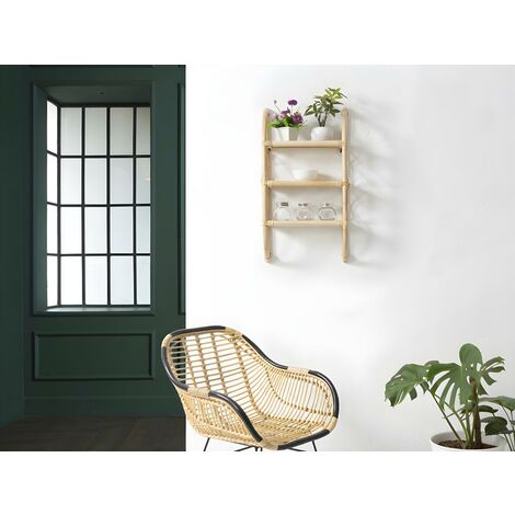 Estantería de pared de ratán ZAMALEK - Ancho 35 x Prof. 15 x Alt. 65 cm - Natural - Venta-unica - Madera clara