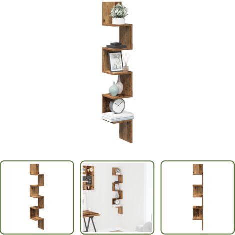 Estantería de pared -  Estante de esquina de pared ingeniería envejecida 20x20x127,5cm